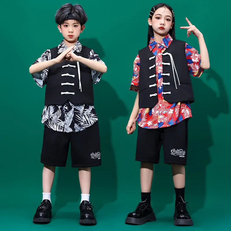 

Children's Street Dance Performance Costume, New Chinese Hanfu Vest Set, Chinese Style Boys' Hip-hop Performance Costume Set