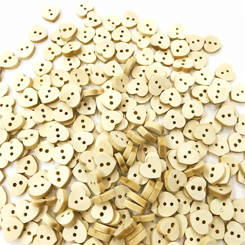 50PCS 12MM Natural Wooden Heart-Shaped 2 Hole Buttons Handmade Clothing Decoration Scrapbook Diy Home Sewing Accessories