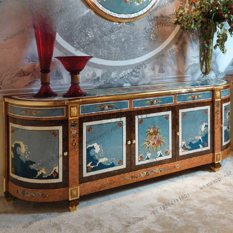 European shell parquet sideboard, French birch carved entryway, living room decoration cabinet