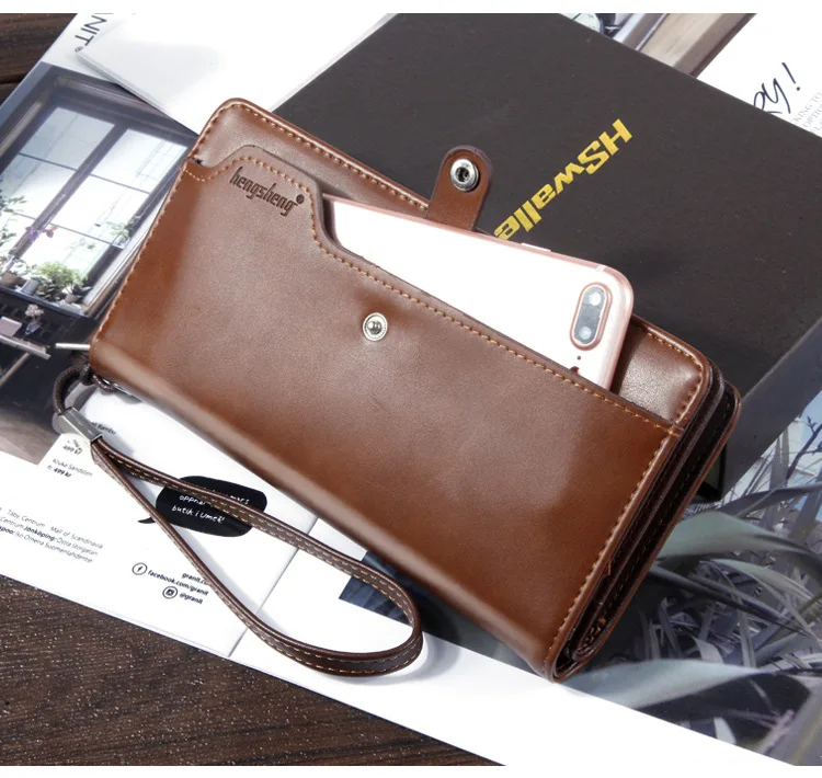 Men's Retro Brand Wallet Long Large Capacity Multi-function Mobile Phone Bag Multi-card Card Bag Zipper Buckle Wallet