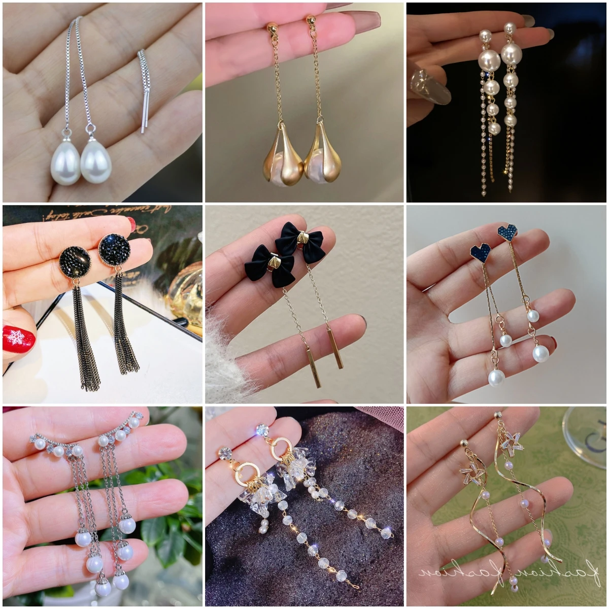 New Fashion Long Drop Earrings for Women Flower Star Moon Heart Butterfly Wings Crystal Pearl Round Geometry Tassel Ear Jewelry