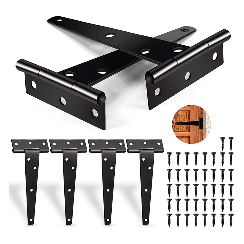 6 Pack Heavy Duty Tee Hinge, 150Mm 6 Inch T Hinge Metal Strap Tee Hinge With Screws For Shed Doors, Garden Gate