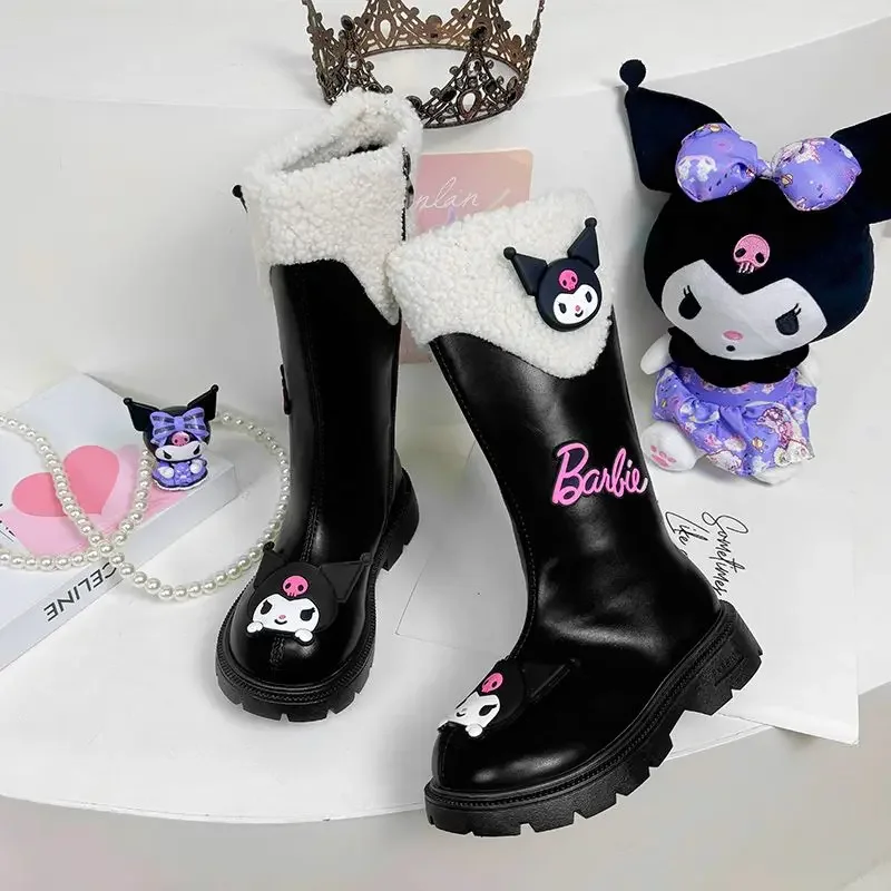 

Girly Heart Kawaii Sanrio Kuromi Anime Long Boots Fall Winter Cute Cartoon Ins Fleece Princess Martens Shoes Gifts for Kids