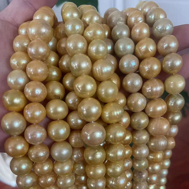16 inches 11-14mm Yellow Gold Natural Edison Pearls Loose Strand