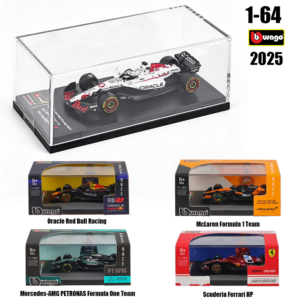 Bburago 1:64 2025 F1 SF25 McLaren Ferrari Red Bull Mercedes-AMG Série de Modelos de Carros em Liga Metálica Brinquedos de Presente de Natal