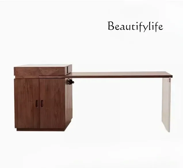 Italian Minimalist Black Walnut Solid Wood Kitchen Island Dining Table Integrated Modern Light Luxury Household Dining Table