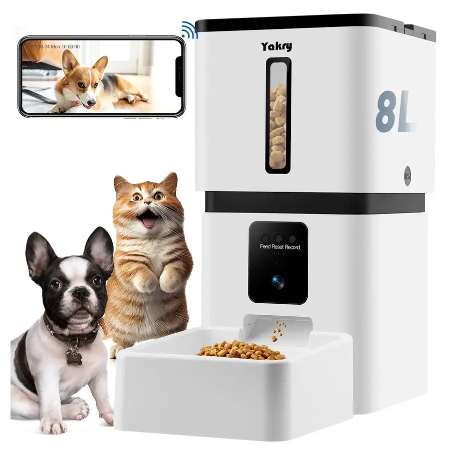 

Automatic Dog Feeder with Camera WiFi 33 Cups 5G App Control Easy Setup Cat Food Dispenser HD 1080P Video Recording Timed Pet F