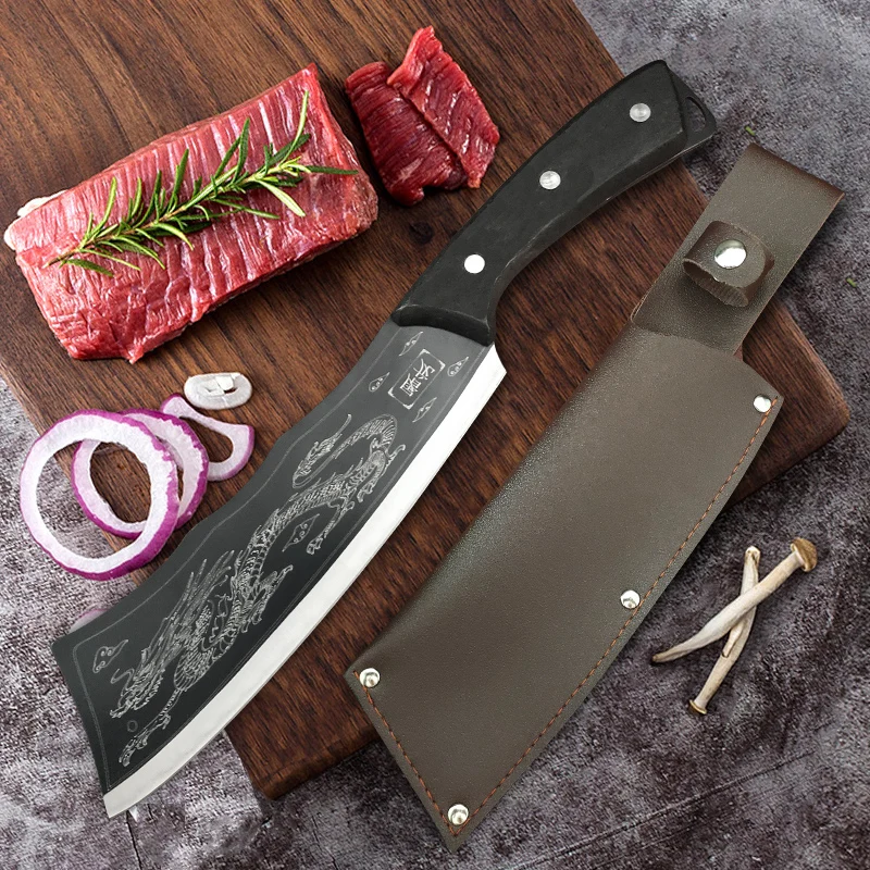 8 inch Chinese Kitchen Knife Stainless Steel Meat Cleaver Chopping Knife Chef Butcher Knife Handmade Slicing Cooking Cutter Tool