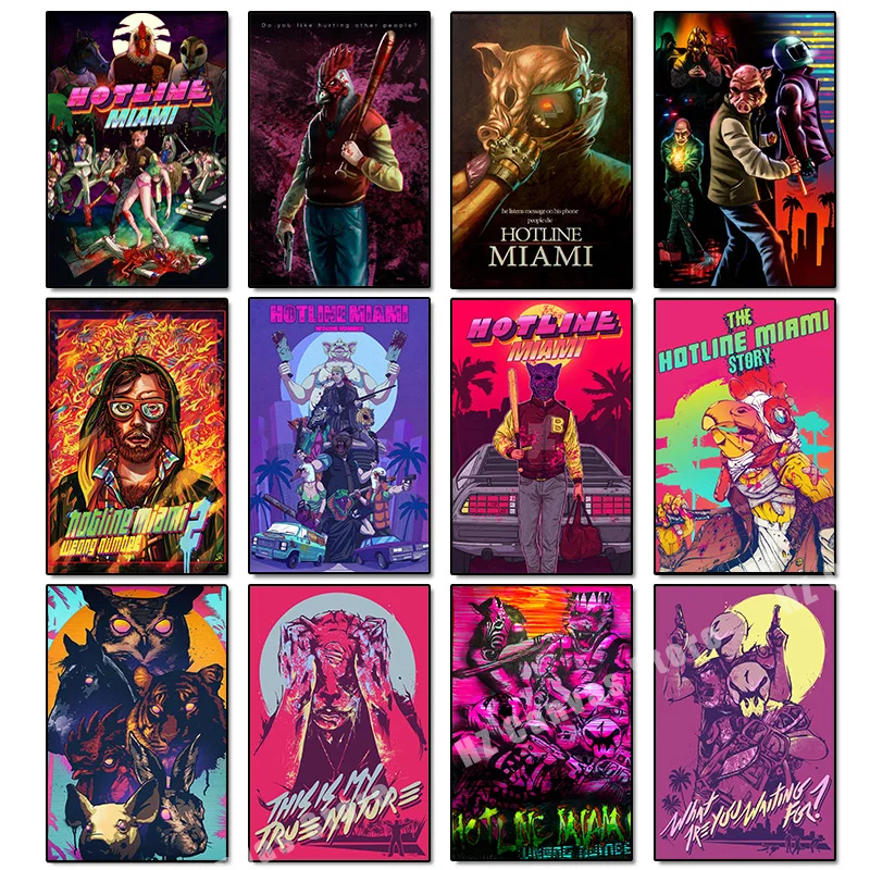 Hotline Miami Poster Hot Classic Game Posters and Prints Canvas Painting Wall Art Picture for Living Room Home Decor Cuadros