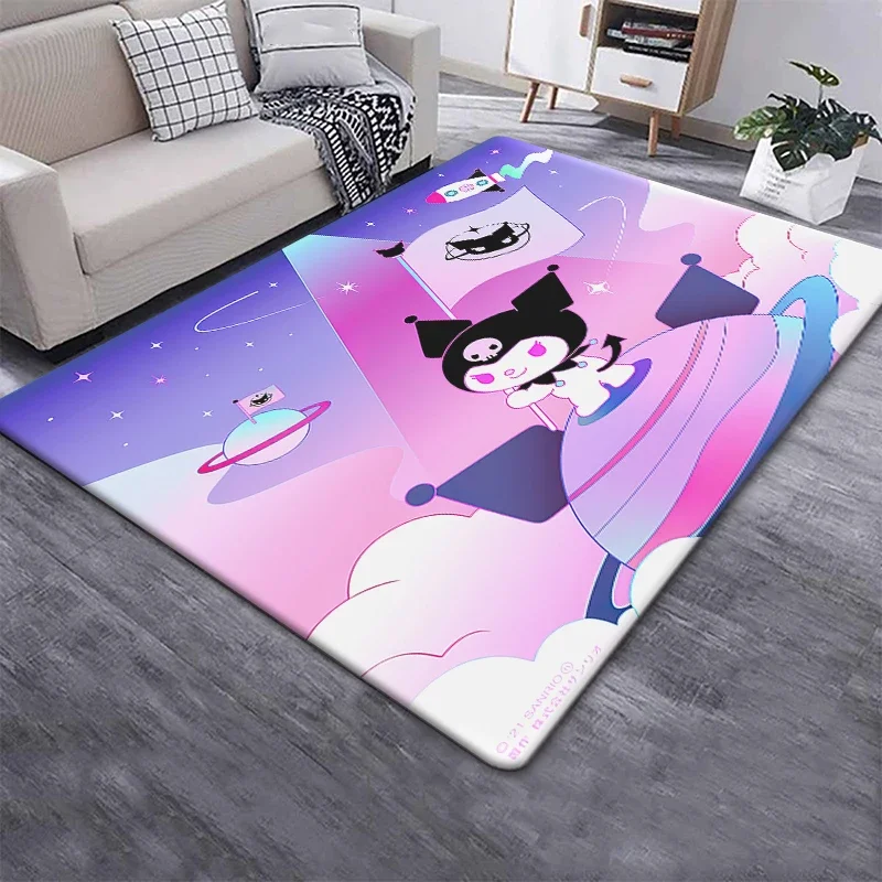 Kuromi Sanrio Lovely Carpet Rug for Living Room Bedroom Decoration Picnic Camp Kitchen Carpet Crawling Carpet Decoration