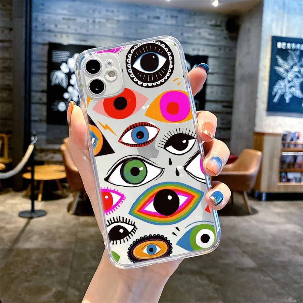 Lucky Eye Blue Evil Eye Print Phone Case For iPhone 15 14 13 12 11 Pro Max Mini XR X XS 7 8 Plus Cover Clear Shockproof Fundas