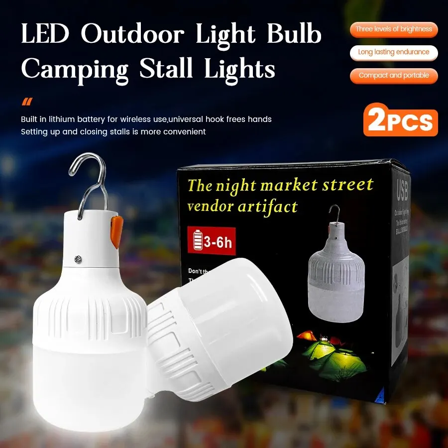 2PCS Outdoor Lighting Led Bulb USB Charging Portable Hook Three-Level Brightness Durable Endurance Power Outage Emergency Bulb