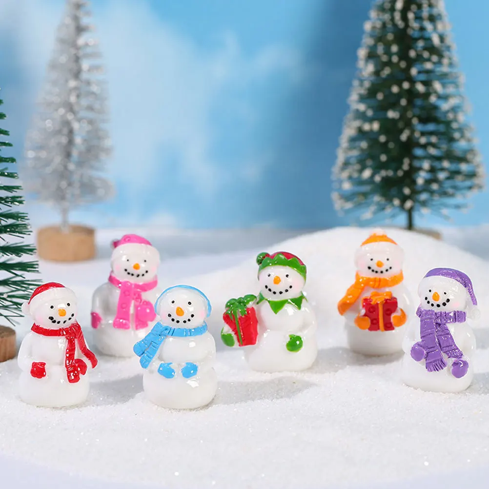 

6Pcs Miniature Snowman Christmas Decor Mixed Style Resin Ornaments for Desk Shelf Table Display Miniature Snowman