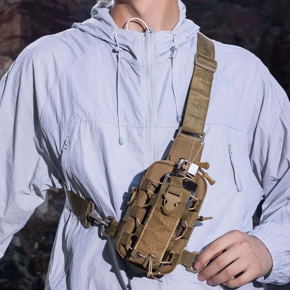 Multi-functional Men's Nylon Waist Pack Solid Color with Water Bottle Holder Riding Shoulder Bag Large Capacity Adjustable Strap