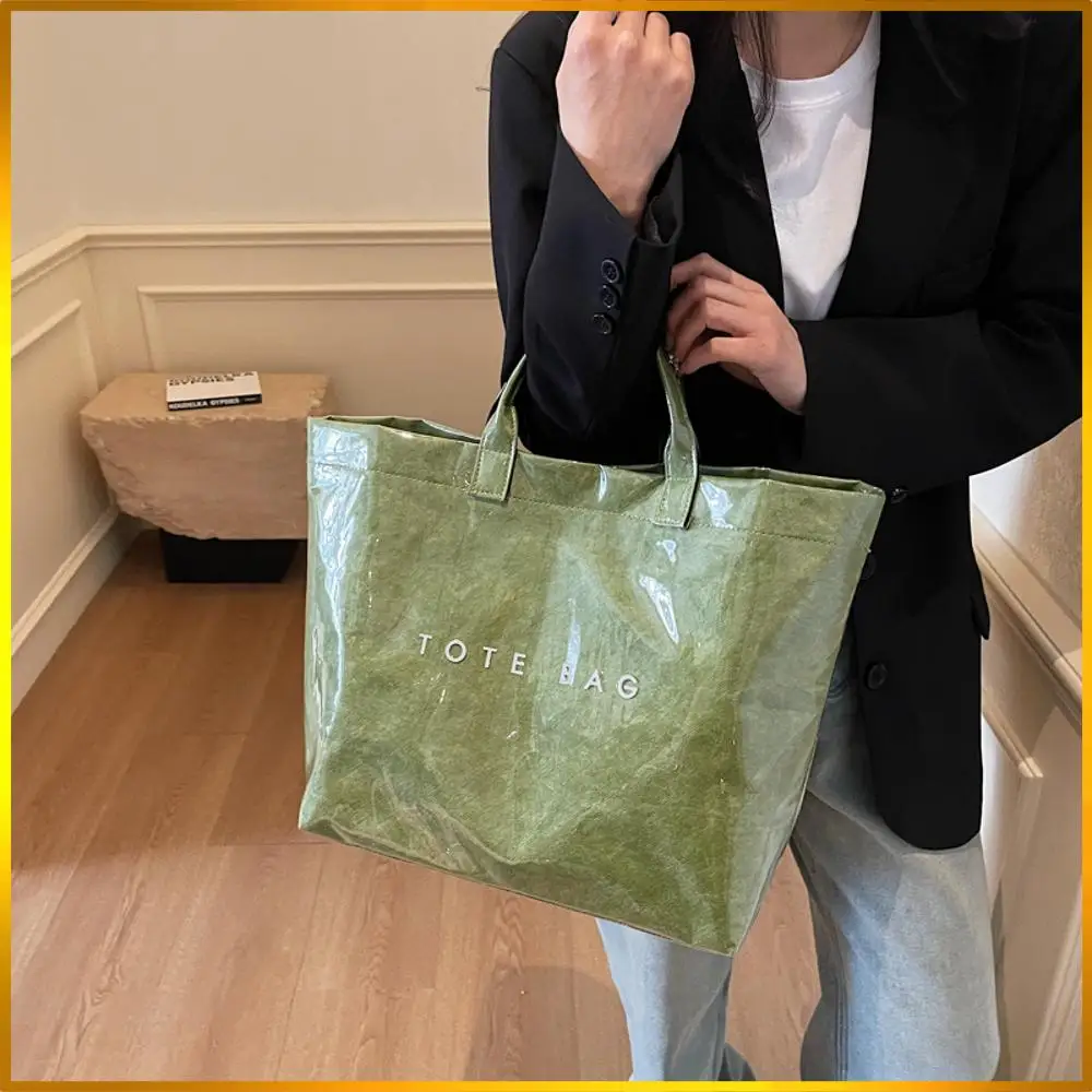 

PVC Casual Tote Bag Large Capacity Fashion Tote Handbag Waterproof Leisure Shoulder Bag Shopping Work Date Bag