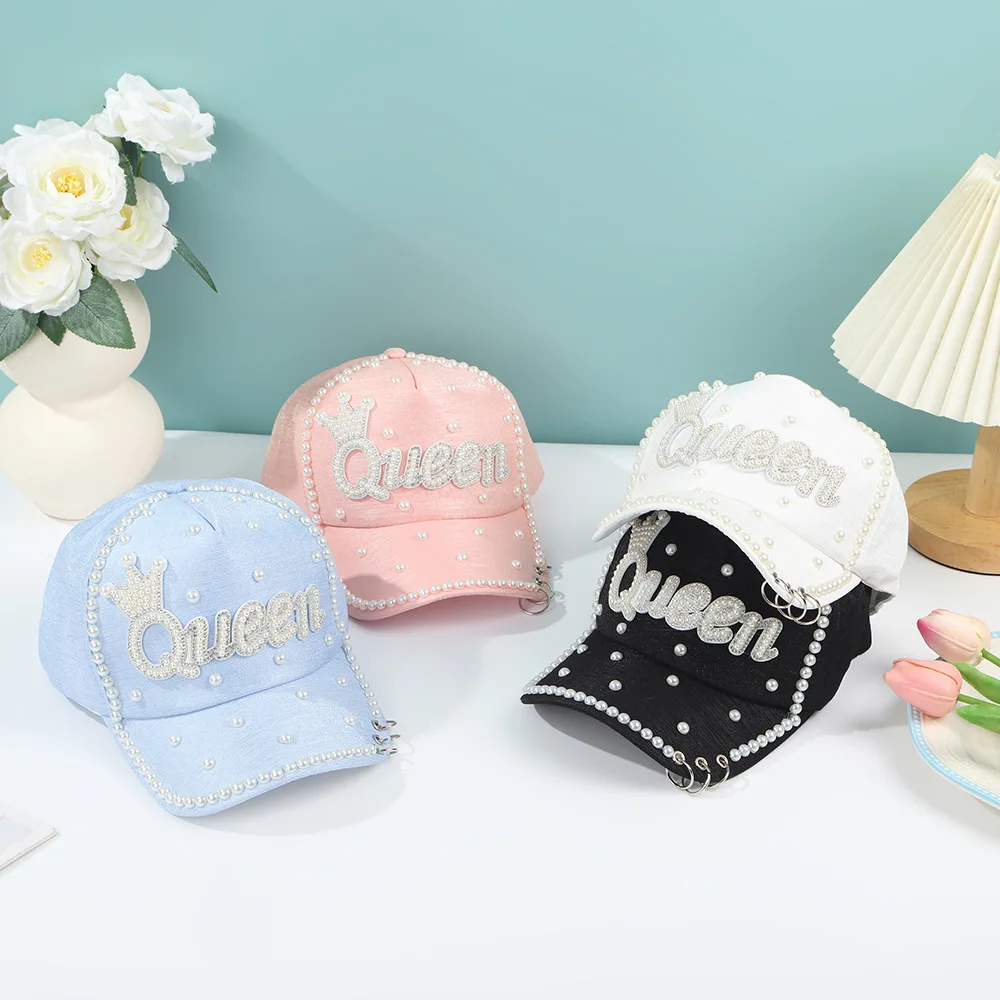

Women's Queen Letter Rhinestone Baseball Cap Summer Breathable UV Protection Visor Hat Fashion Trendy Sun Cap Adjustable
