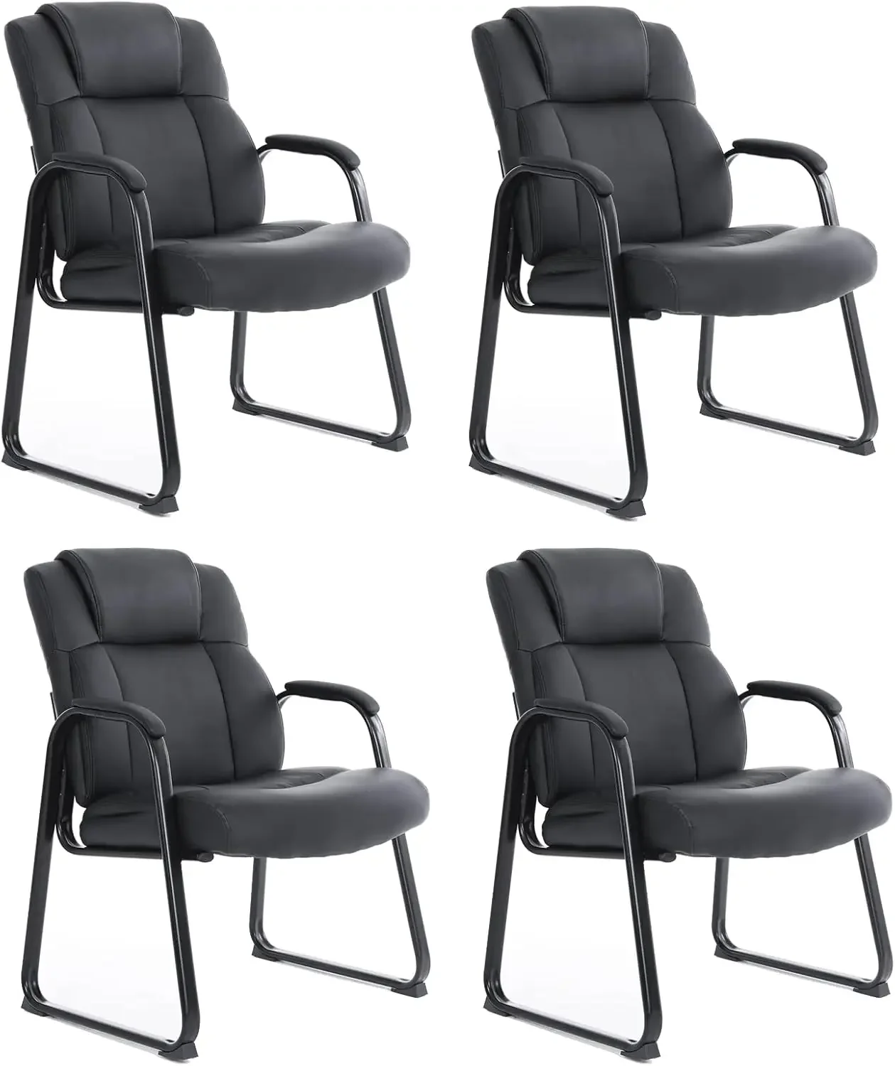 Big & Tall 400 lb. Guest Chair, Leather Reception Chairs with Sled Base and Padded Arm Rest for Waiting Room Office Home