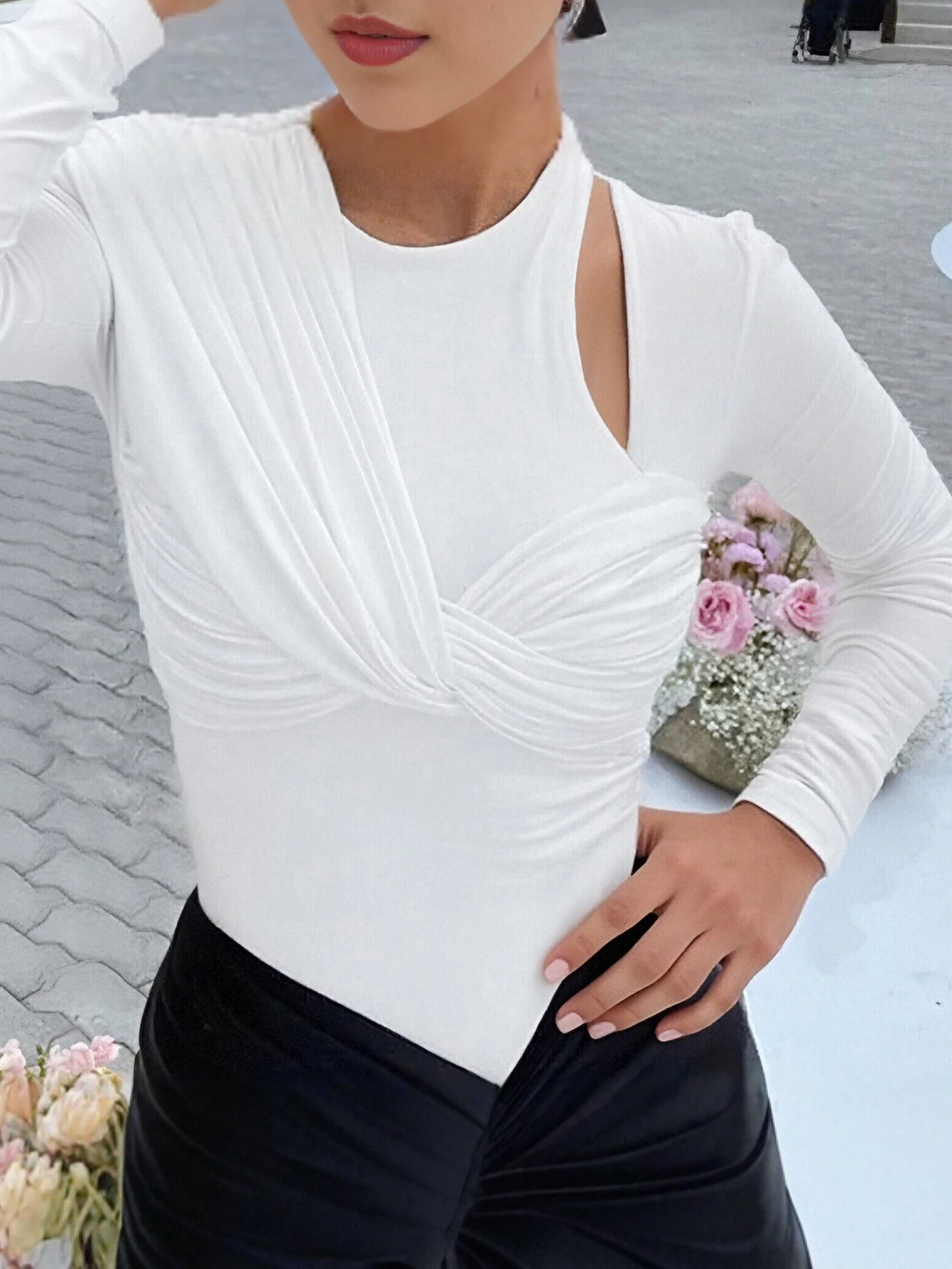 تي شيرت نسائي بأكمام طويلة ورقبة دائرية، نمط شارع عادي للخريف والشتاء، تصميم أساسي يومي #2