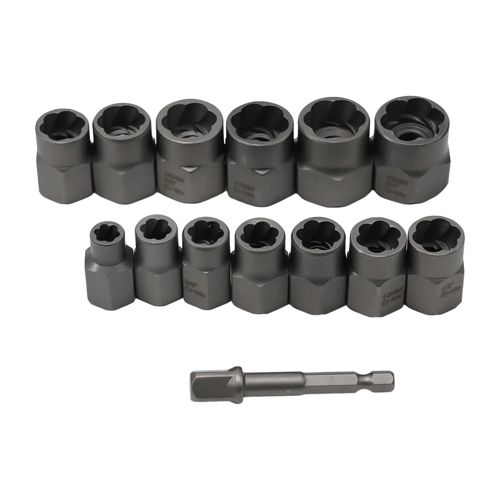 Extraction Socket Set 14 Pieces for Fastener Removal Including Stripped Bolts Nuts and Screws Compatible with 3/8 Drive Systems