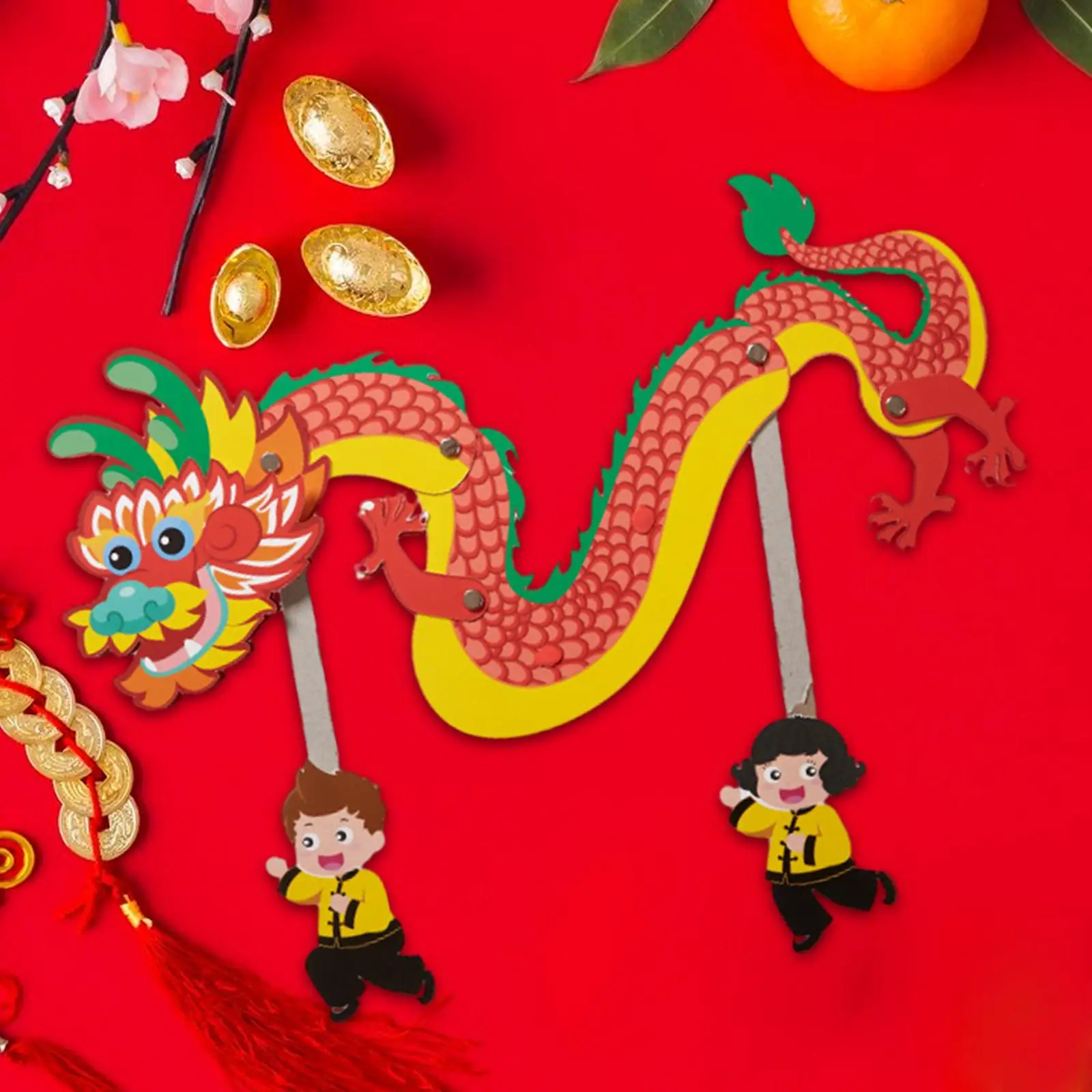 Chinese Paper Dragon Pick Paper Dragon Puppet Set, 3D Chinees Nieuwjaar Dragon Garland Decoratie voor lentefestivalkinderen