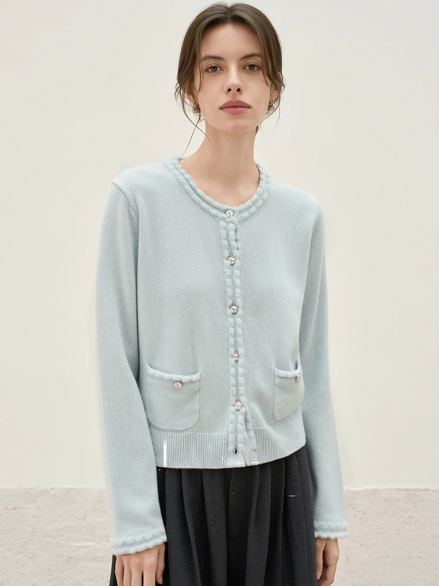 

Женский шерстяной вязаный кардиган JANSAN с круглым вырезом, 3D-пуговицами, теплый, толстый, с длинными рукавами, осенне-зимний, модный