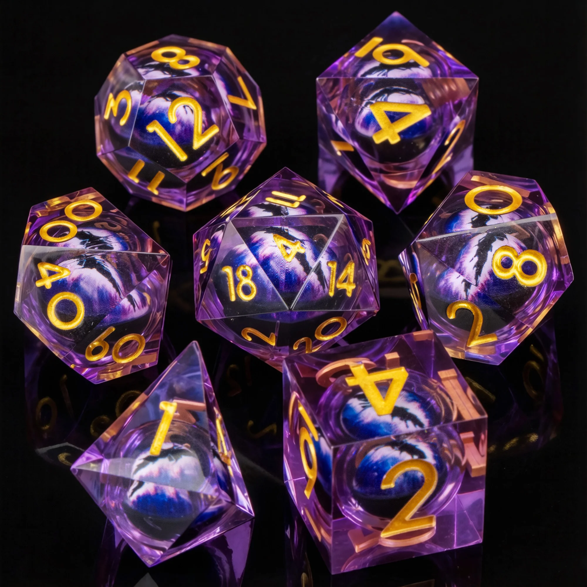 

Dragon Eye Liquid Core Dice for or Role Playing Games, Sharp Edge Resin Dice Set