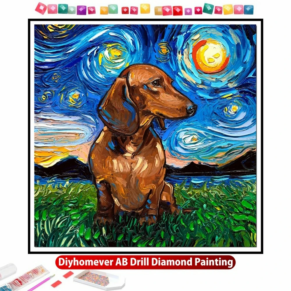 

Dachshund Dog AB Diamond Painting Mosaic Van Gogh Starry Night Animal Cross Stitch Embroidery Handmade Rhinestones Home Decor