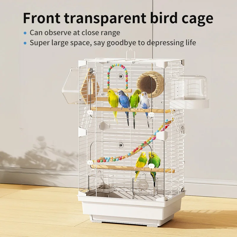 25 Inch Medium Square Metal Pet Bird Cage, Parrot Cage, Bird Carrier Travel Cage, with Bird Standing Stick, Swing, Water Feeder