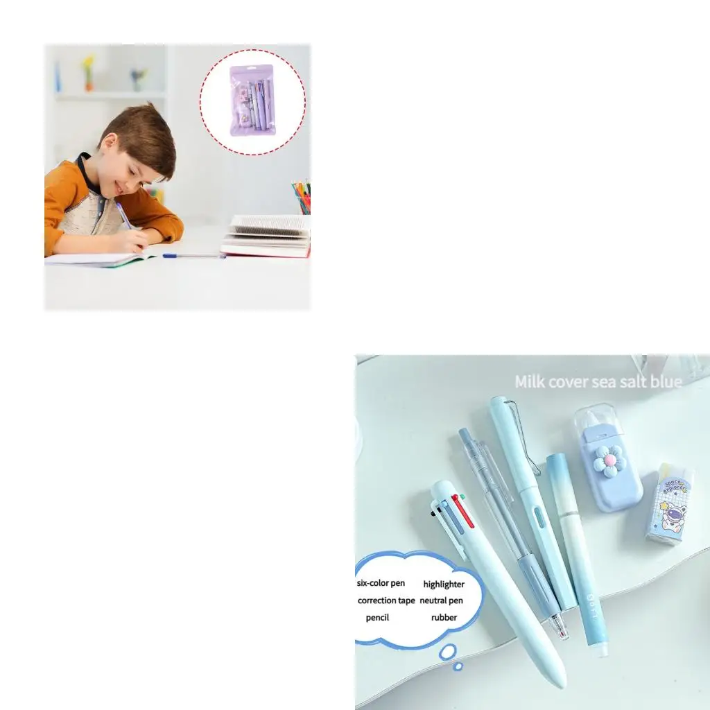  School Stationeries Set with Retractable Gel Pen Multicolor Pen Highlighter