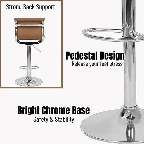 Swivel  Stools Set of 2, Counter Height  Stools with Back Support, Leather  Stools with Adjustable Height.  Stools for Kitchen I