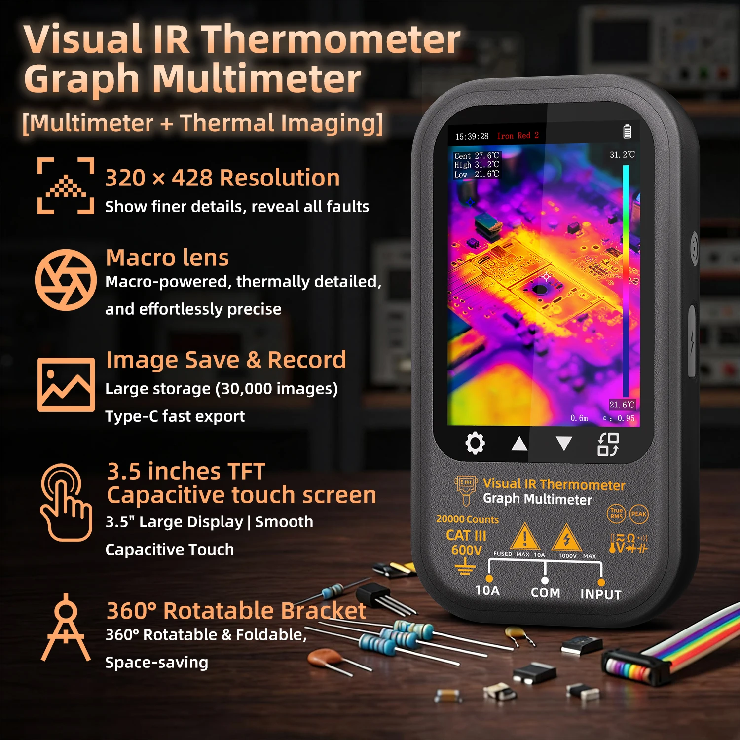 BSDIE SH8 Professional Thermal Imager Digital Multimeter 20000 Counts 192*256 Probe Resolution High-Precision Tester with Macro Lens, Desktop Stand for Electronics Engineers