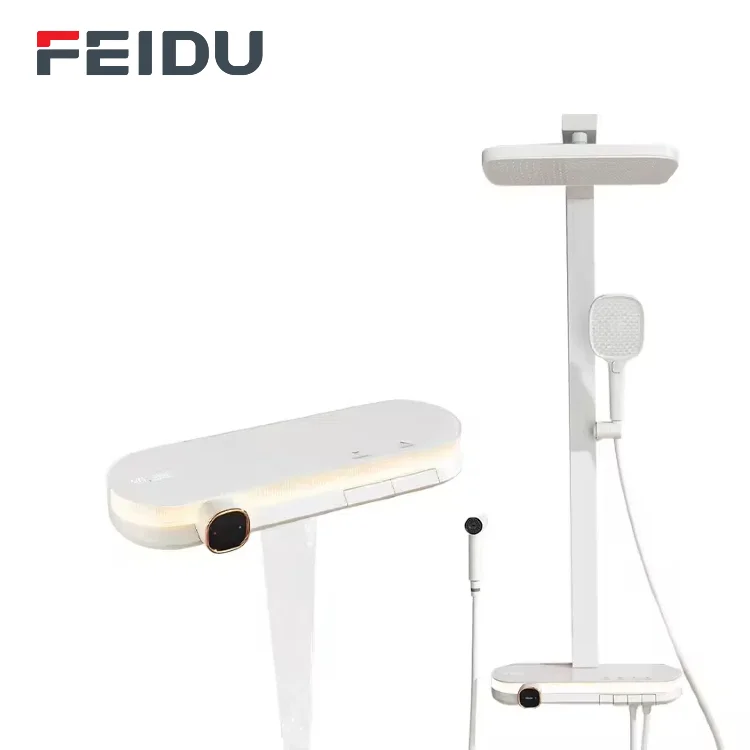 FEIDU Digital Display Brass Shower Set for Bathroom Thermostat Soft Rain Jet Spray Patterns Ceramic Valve Atmosphere Pressurized