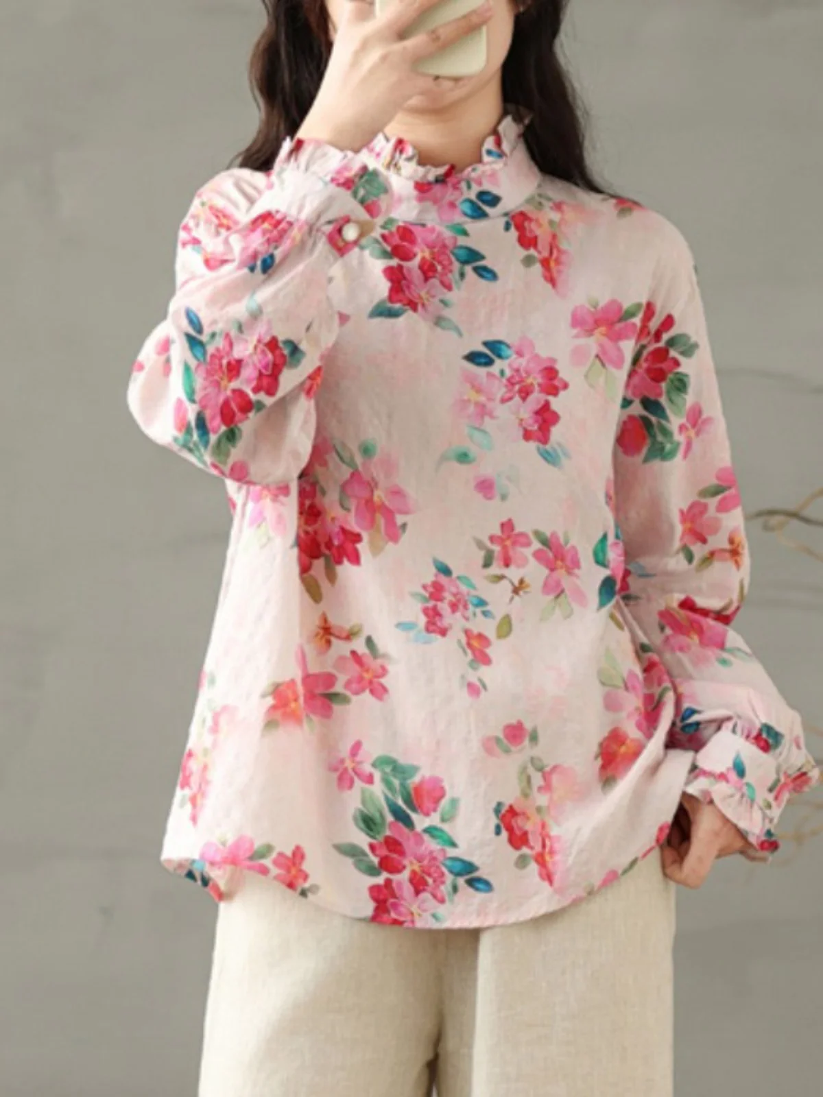 

Романтический сладкий Fre с цветочным кружевным воротником, длинный све, хлопково-льняной принт, большие размеры, женский топ на весну и лето, новый топ