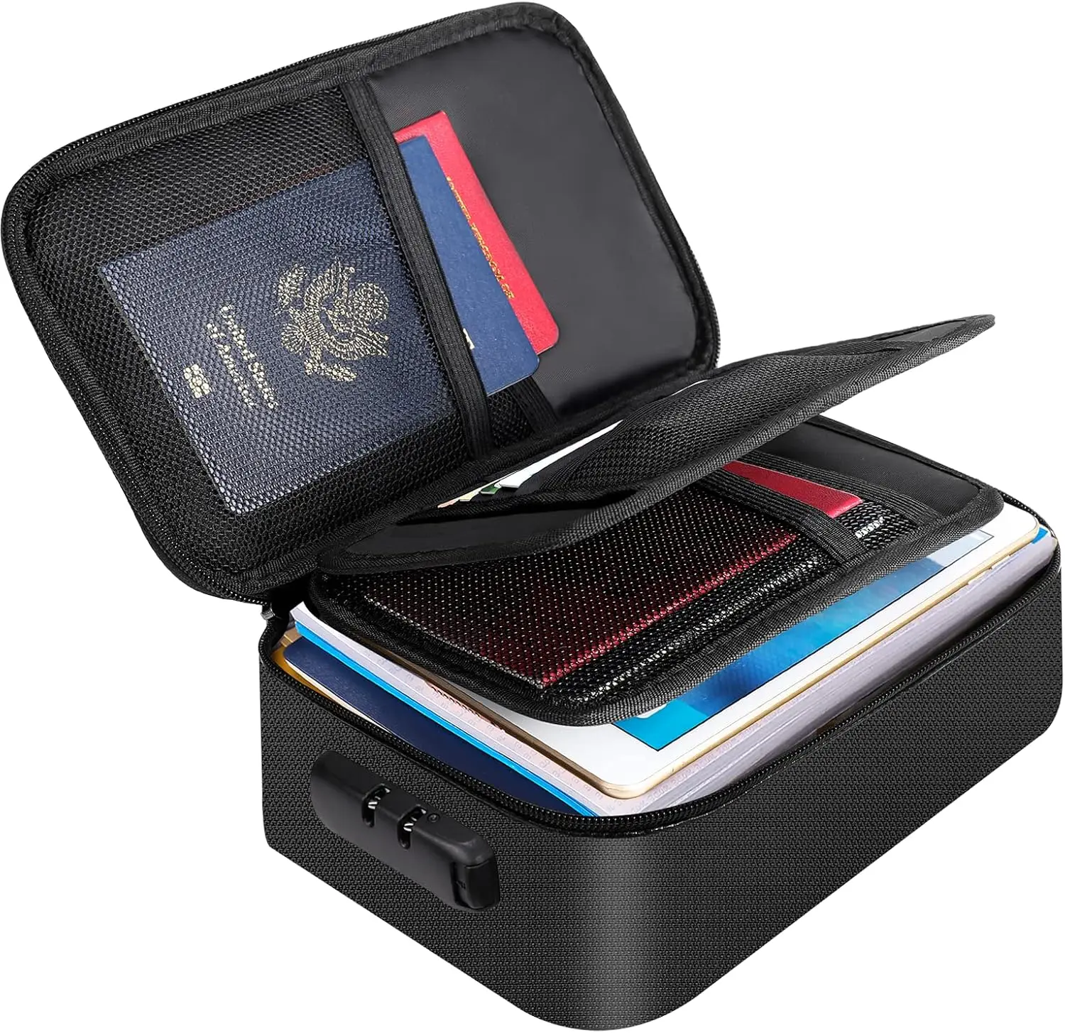 

Small Fireproof Storage Organizer Case with Lock(9”x 5.3”x 3.7”), 3-Layer Soft Money Safe Coin Organizer Wallet Bag for Cash,