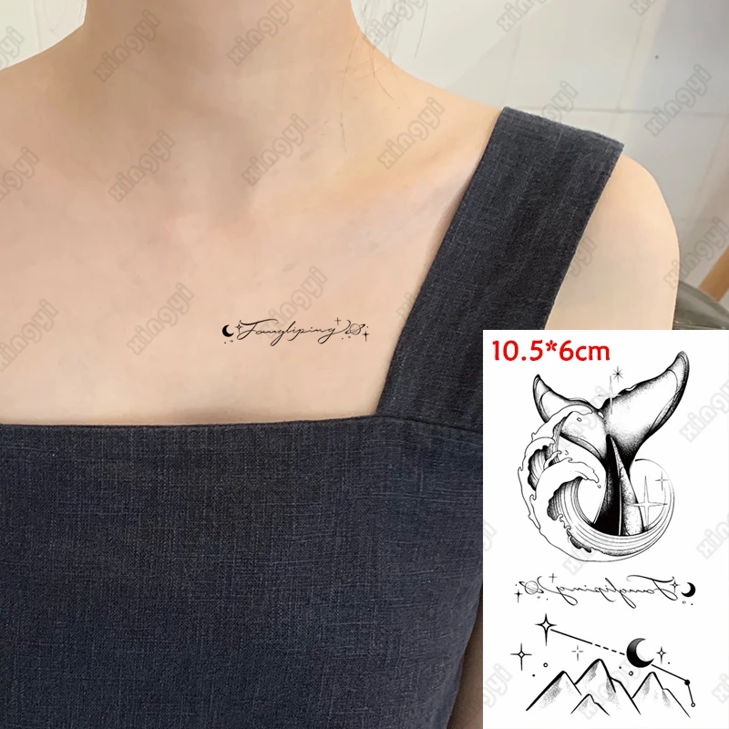 Faux tatouages temporaires en forme de dauphin pour femmes adultes, autocollant de bras, lune, baleine, pin