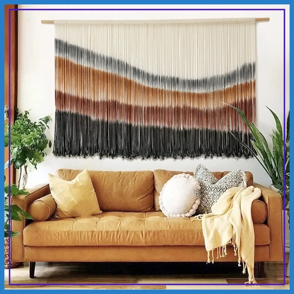 

Large Tie-Dye Macrame Wall Hanging, 57"x35" Boho Tapestry for Living Room, Home Decor