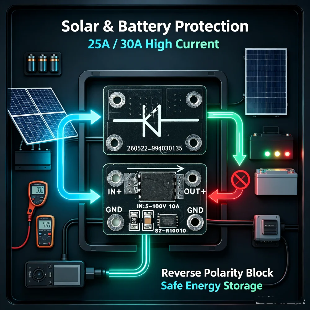 20A/25A/30A high-current ideal diode module DC 4-90V/60V Anti-Reverse Flow for Solar Charging & Battery protect module