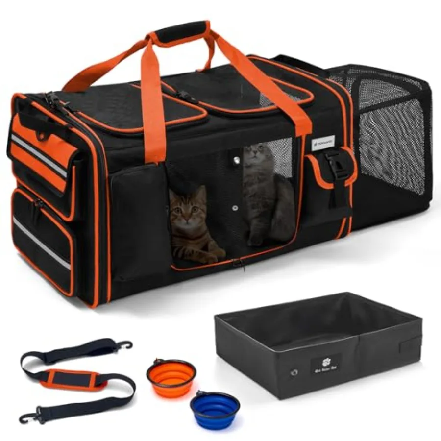 

Expandable Extra Large Cat Carrier for 2 Cats with Litter Box for Kitten Large Cat Small Dog Pet - Collapsible Double Cat Large