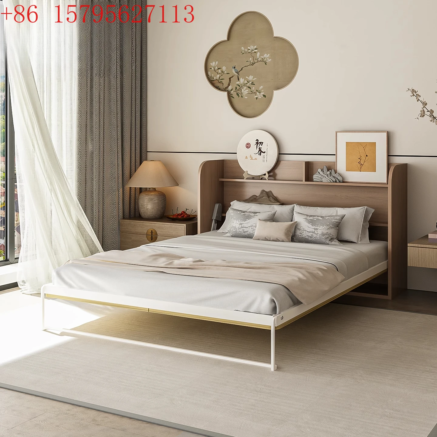 

New solid wood reinforced half frame invisible bed multi-functional double wall bed