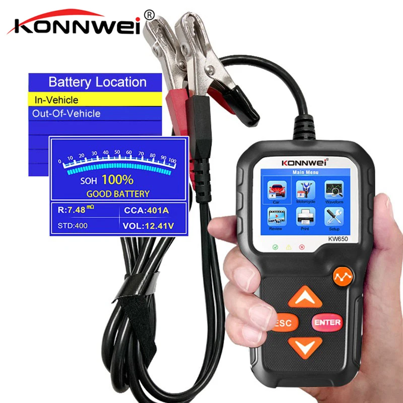 2025 KONNWEI KW650 For 6V/12V Analyzer Obd2 Diagnostic Car Quick Cranking Charging Tester Battery Tool