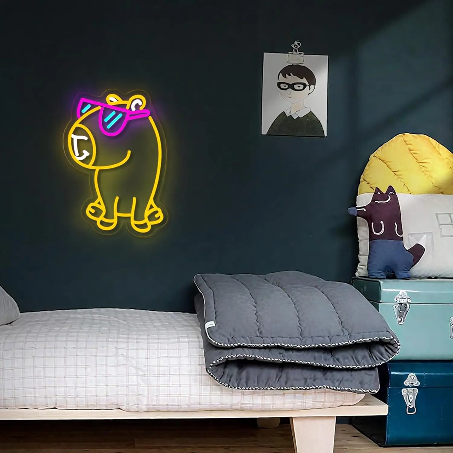 كابيبارا النيون تسجيل مع نظارات لطيف الحيوانات الأليفة USB عكس الضوء LED أضواء النيون لغرفة النوم حديقة الحيوان الحيوانات الأليفة متجر القط مقهى ديكور هدية عيد الميلاد