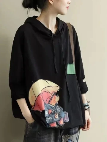 High-End plus Size Loose Casual Hoodie Thin Long Sleeve Spring Autumn Outerwear for plus Size Women Comfortable Streetwear