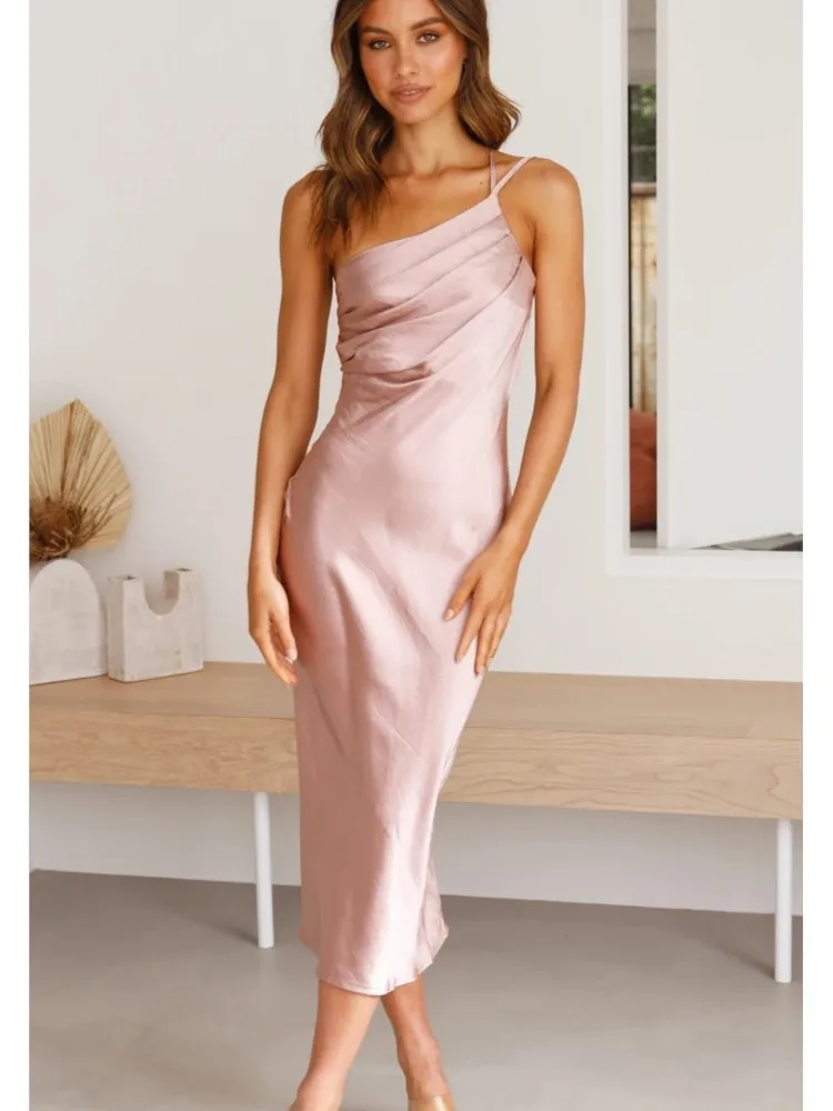 Elegante um ombro cinta de espaguete vestido sexy dobras sem costas leace-up vestidos de festa feminino pacote hip bodycon vestido de noite