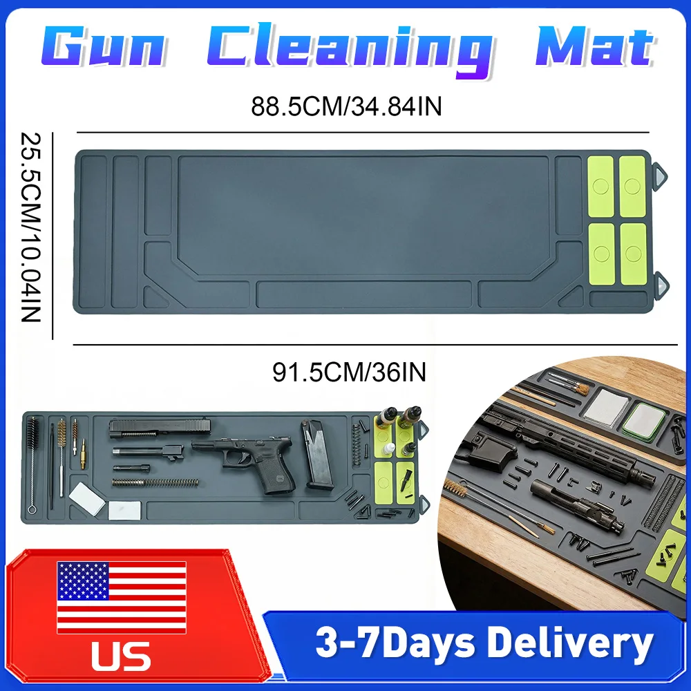 

Non-Slip Protective Workbench Mat 36x10inch Gun Cleaning Pad with Magnetic Dots Parts Tray for Rifle Pistol Shooting Hunting New