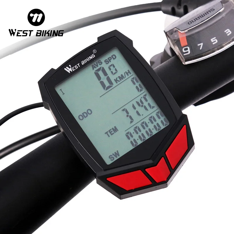 WEST BIKING Cycling Bike Backlight Computer 20 Functions MTB Bike Speedometer Odometer Wired Wireless Bicycle Stopwatch Computer