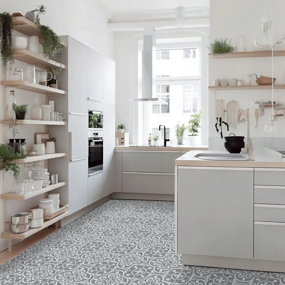 Self Adhesive PVC Floor Tiles Geometric Pattern Waterproof For Meiji Kitchen Dining Room Bedroom Renovation Decals