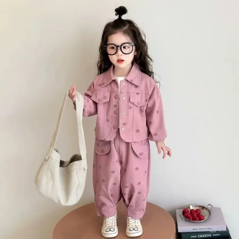 

Girls' Spring Clothing Set 2025 New Children's Spring and Autumn Clothing Casual Western Style Baby Spring Collar Fashion Two pi