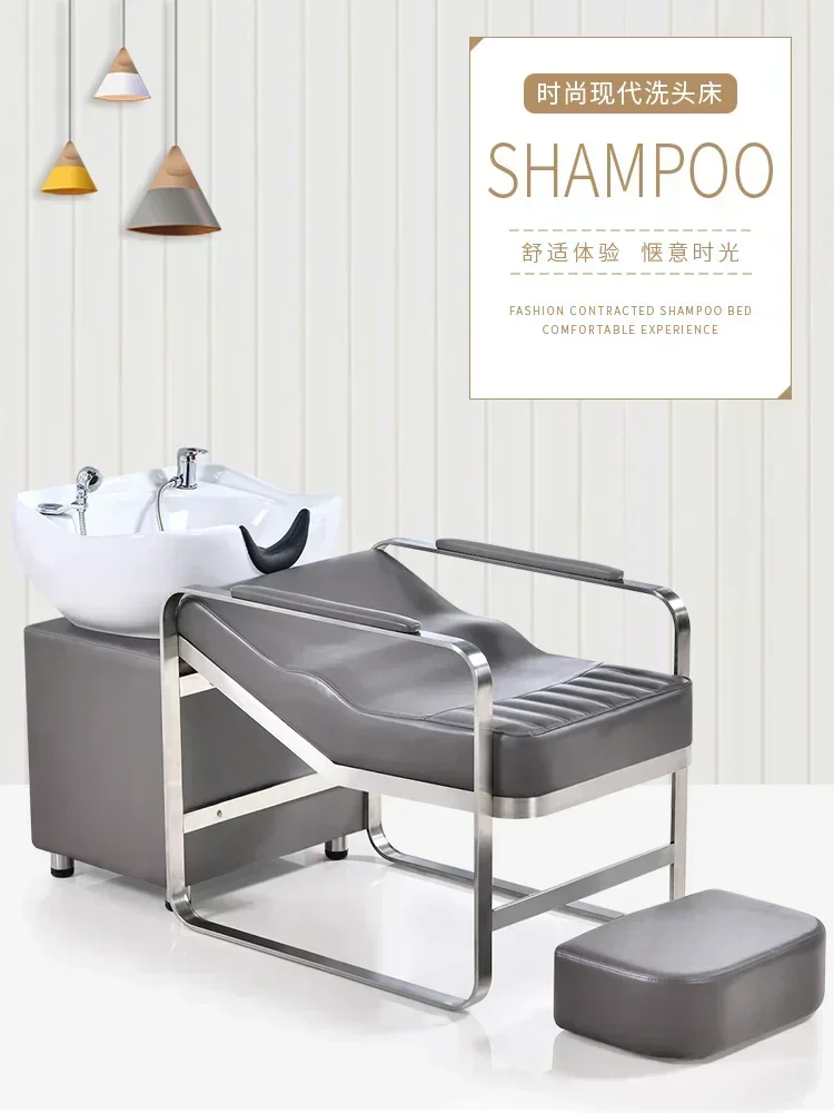 Cross-border Barber Shop Stainless Steel Economic Ceramic Basin Shampoo Bed
