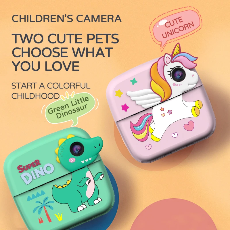 Crianças foto câmera impressora com jogo bonito rosa mini vídeo digital criança câmera de impressão instantânea crianças meninas meninos presente aniversário