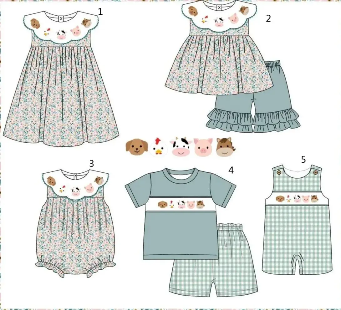 New boutique children set sleeveless lace cartoon print floral print shorts lace girls boy plaid shorts set baby jumpsuit dress